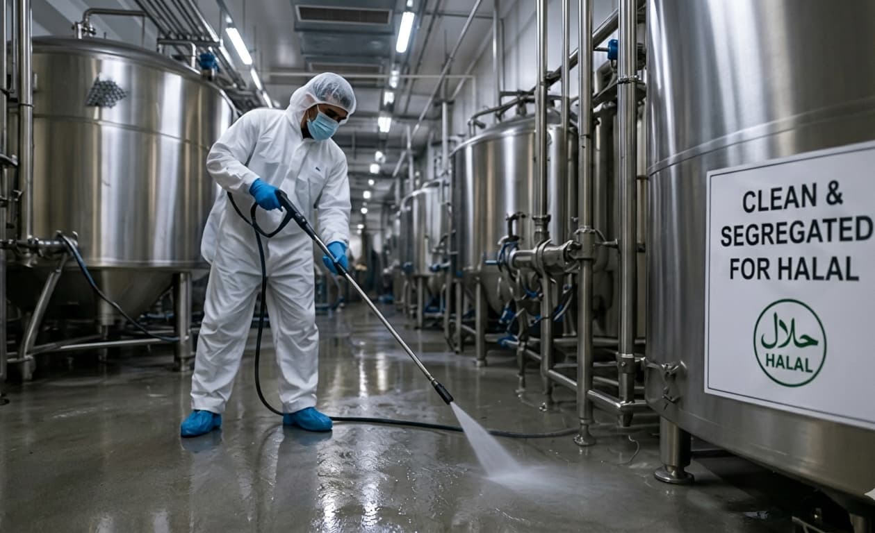 Facility equipment cleaned and segregated for halal production