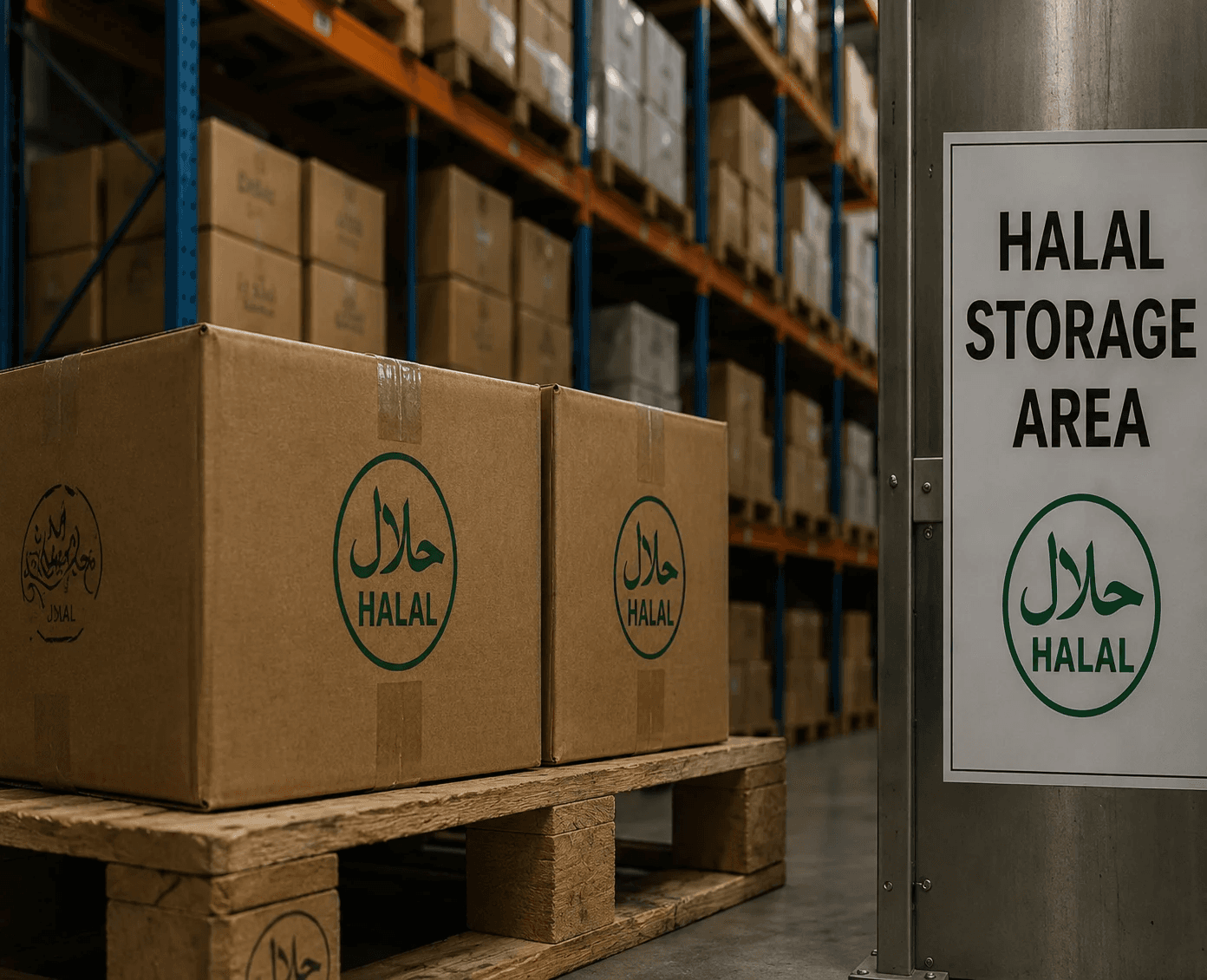 Halal-certified products in dedicated storage area